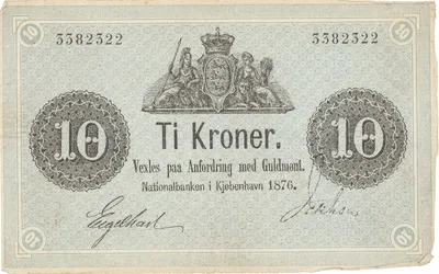 10 kronor, Danmark, Nationalbanken i Köpenhamn, 1876