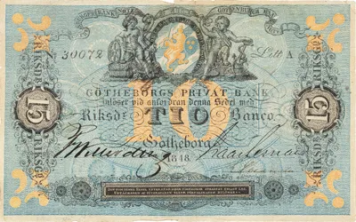 10 riksdaler banco, Göteborgs privat bank, 1848