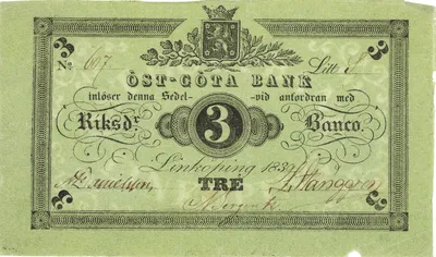 3 riksdaler banco, Östgöta bank, 1839