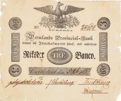 3 riksdaler banco, Wermlands Provincialbank, 1833