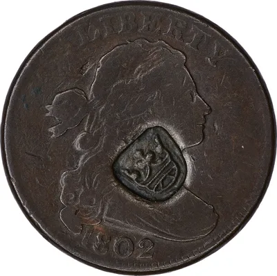 American 1 cent, 1802, countermarked for use in Saint Barthélemy.