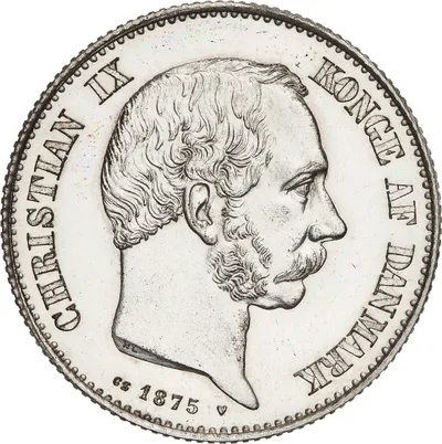 2 kronor, Köpenhamn, Christian IX av Danmark, 1875