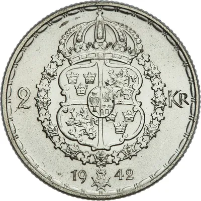 2 kronor, Stockholm, Gustaf V, 1942