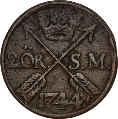 2 öre silvermynt, Avesta, Fredrik I, 1744