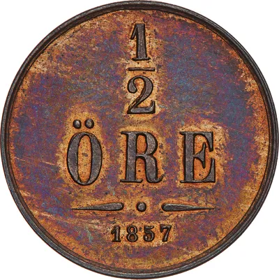 1/2 öre, Stockholm, Oscar I, 1857