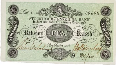 5 riksdaler riksmynt, Stockholms enskilda bank, 1860