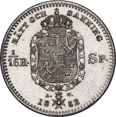 1/16 riksdaler specie, Stockholm, Oscar I, 1852