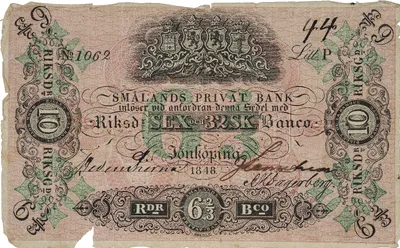 6 2/3 riksdaler banco, Smålands privat bank, 1848