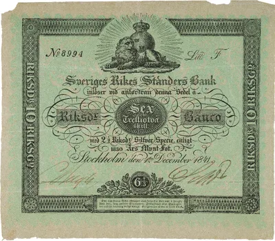 6 riksdaler banco, Sveriges rikes ständers bank, 1841