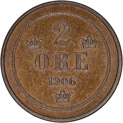 2 öre, Stockholm, Oscar II, 1906